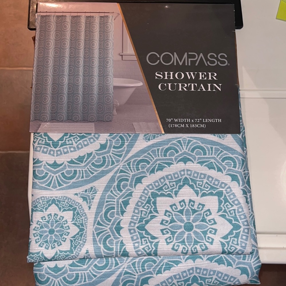 Compass Shower Curtain 70” x 72” brand new Washable material Modern design